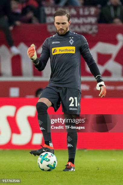 Goalkeeper Tobias Sippel of Moenchengladbach controls the ball during the Bundesliga match between VfB Stuttgart and Borussia Moenchengladbach at...