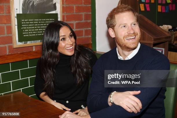 Prince Harry and Meghan Markle during their visit Social Bite on February 13, 2018 in Edinburgh, Scotland.