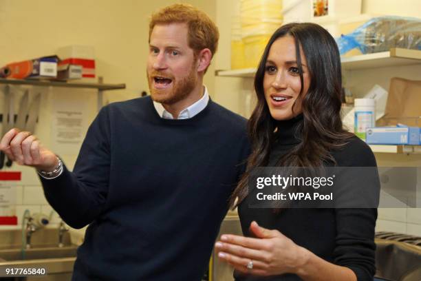 Prince Harry and Meghan Markle during their visit Social Bite on February 13, 2018 in Edinburgh, Scotland.