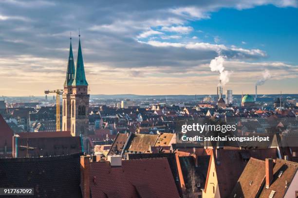 panoramic view of the old town of nuremberg city in germany bavaria - nürnbergpanorama stock-fotos und bilder