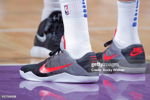 The Sneakers belonging to Salah Mejri of the Dallas Mavericks in a game against the Sacramento Kings on February 3, 2018 at Golden 1 Center in...