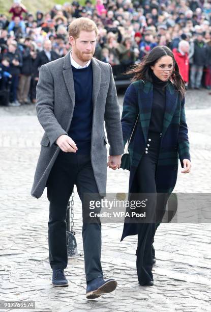 Prince Harry and Meghan Markle during their visit to Edinburgh Castle on February 13, 2018 in Edinburgh, Scotland.