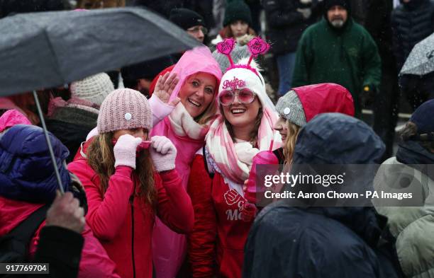 Members of the public on a hen party ahead of the annual Royal Shrovetide football match in Ashbourne, Derbyshire which takes place on Shrove Tuesday...