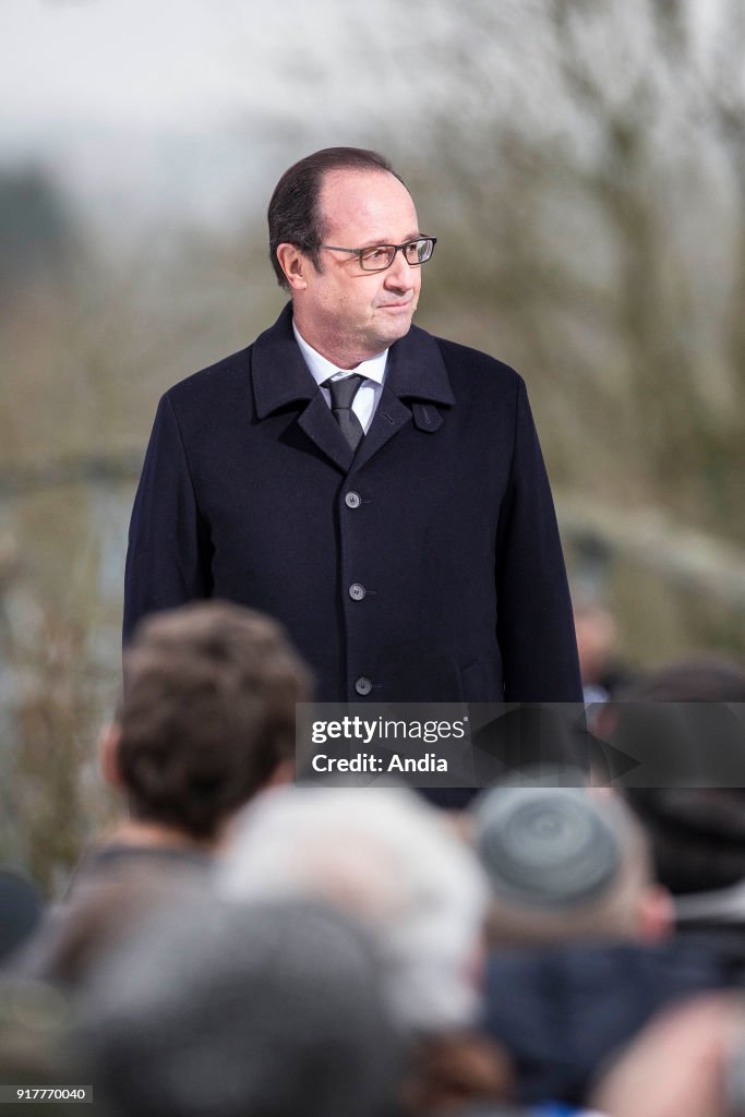 Ceremony, moment of remembrance in the profaned Jewish cemetery of Sarre-Union.