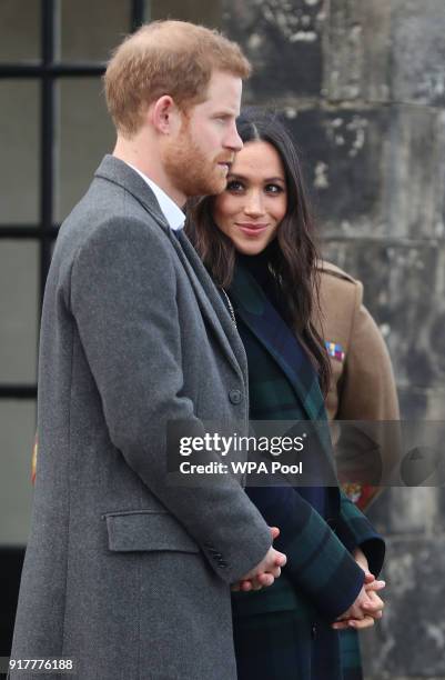 Prince Harry and Meghan Markle during their visit to Edinburgh Castle on February 13, 2018 in Edinburgh, Scotland.