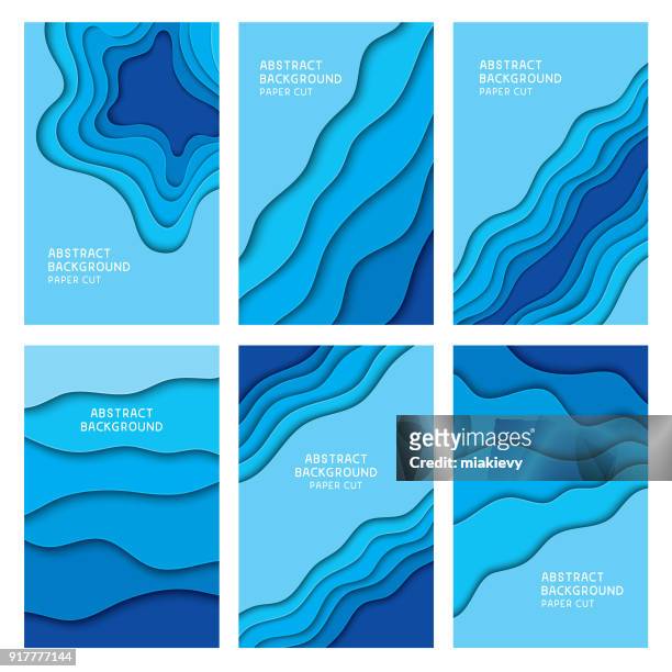 ilustrações de stock, clip art, desenhos animados e ícones de blue paper cut backgrounds - multi layered effect
