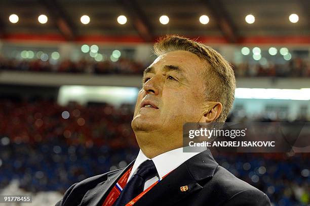 Serbia's national football team coach Radomir Antic seen prior the FIFA World Cup 2010 group 7 qualifying football match against Romania in Belgrade...