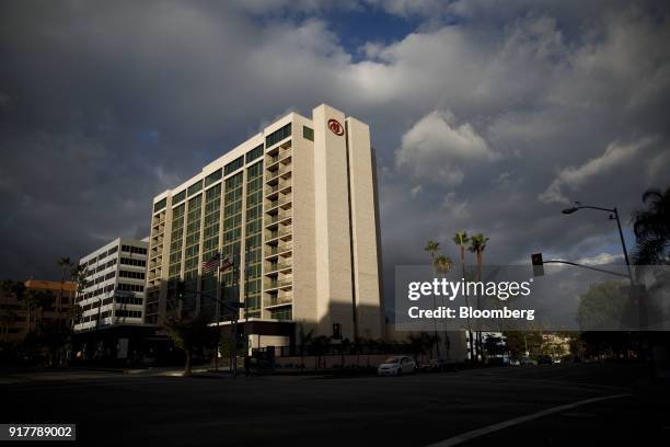 The Hilton Pasadena hotel stands in Pasadena, California, U.S., on Monday, Feb. 12, 2018. Hilton Worldwide Holdings Inc. Is scheduled to release...