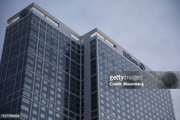 Signage is displayed on the exterior of the Hilton San Diego Bayfront hotel in San Diego, California, U.S., on Saturday, Feb. 10, 2018. Hilton...