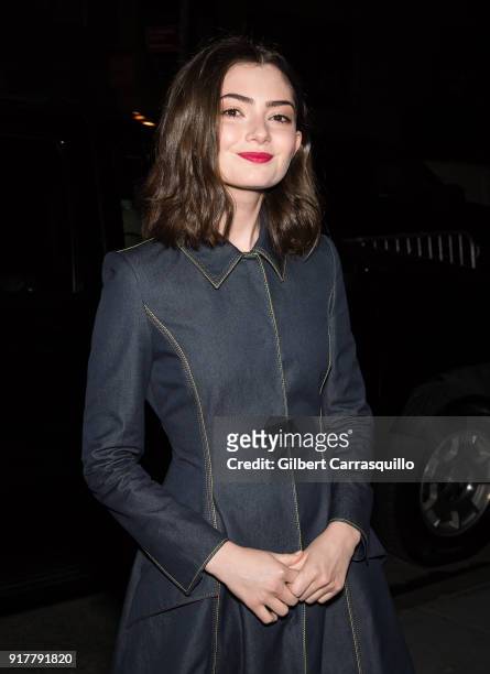 Actress Emily Robinson is seen arriving to the Carolina Herrera fashion show during New York Fashion Week at the Museum of Modern Art on February 12,...