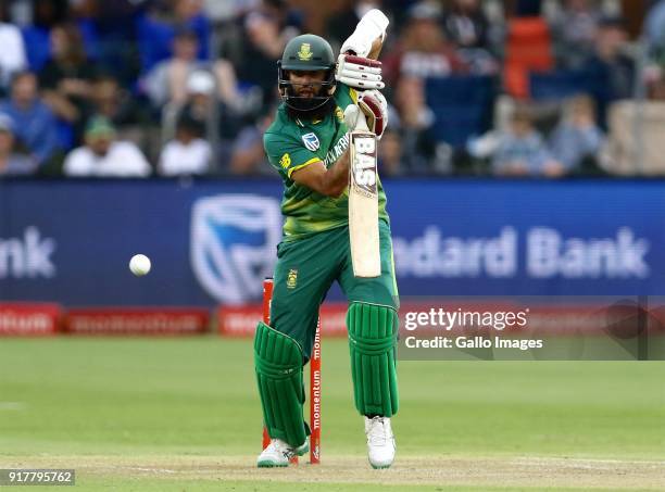 Hashim Amla of South Africa during the 5th Momentum ODI match between South Africa and India at St Georges Park on February 13, 2018 in Port...