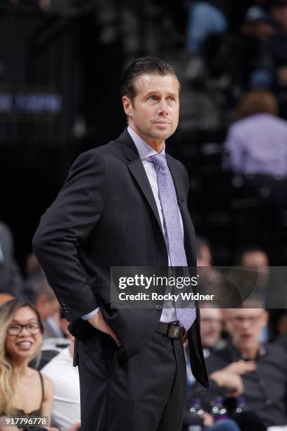 Head coach Dave Joerger of the Sacramento Kings coaches against the Golden State Warriors on February 2, 2018 at Golden 1 Center in Sacramento,...