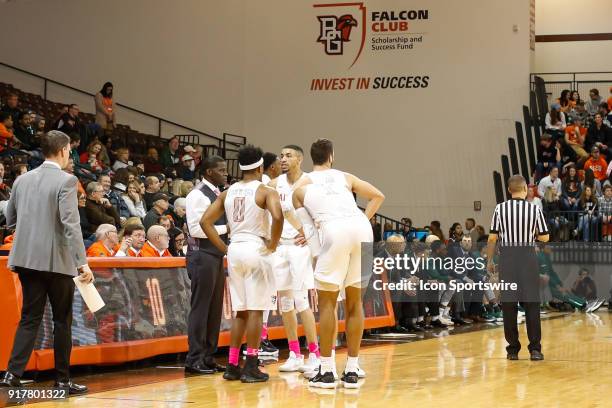 Bowling Green Falcons head coach Michael Huger talks to his team during a regular season Mid-American Conference game between the Eastern Michigan...