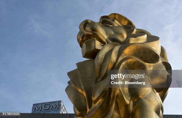 Lion statue stands outside the MGM Cotai casino resort, developed by MGM China Holdings Ltd., in Macau, China, on Tuesday, Feb. 13, 2018. MGM Resorts...