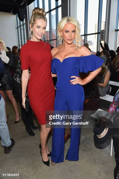 Olivia Jordan and Gigi Gorgeous attend the Badgley Mischka fashion show during New York Fashion Week at Gallery I at Spring Studios on February 13,...
