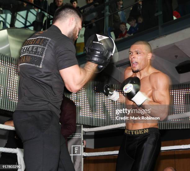 Chris Eubank Jnr takes part in a public work out at National Football Museum on February 13, 2018 in Manchester, England.