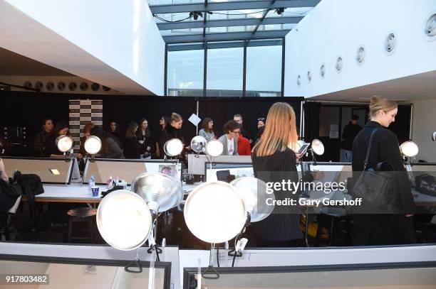 View of backstage for Badgley Mischka during New York Fashion Week: The Shows at Gallery I at Spring Studios on February 13, 2018 in New York City.
