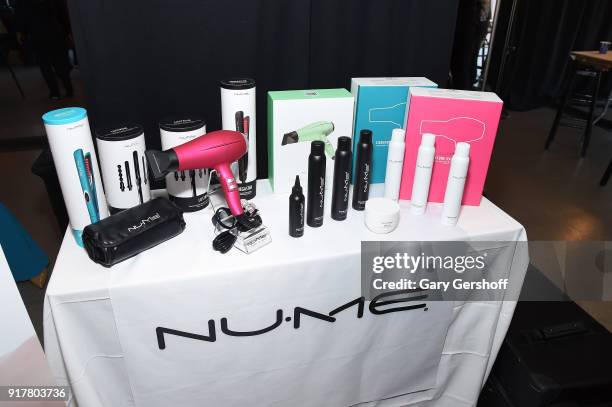 View of the hair products backstage for Badgley Mischka during New York Fashion Week: The Shows at Gallery I at Spring Studios on February 13, 2018...