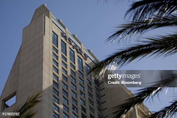 Signage is displayed on the exterior of the Manchester Grand Hyatt Hotel in San Diego, California, U.S., on Sunday, Feb. 11, 2018. Hyatt Hotels Corp....