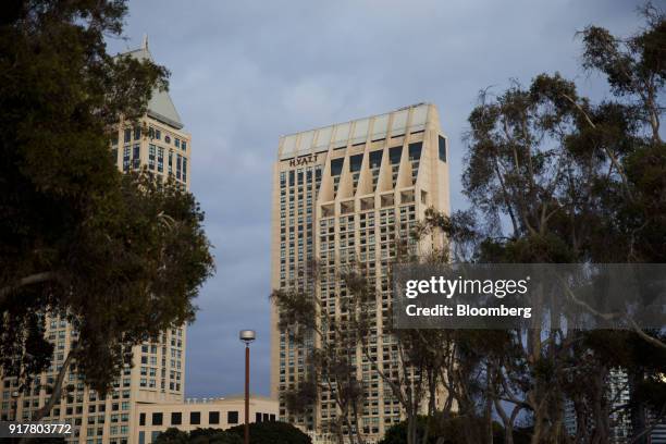 The Manchester Grand Hyatt Hotel stands in San Diego, California, U.S., on Sunday, Feb. 11, 2018. Hyatt Hotels Corp. Is scheduled to release earnings...