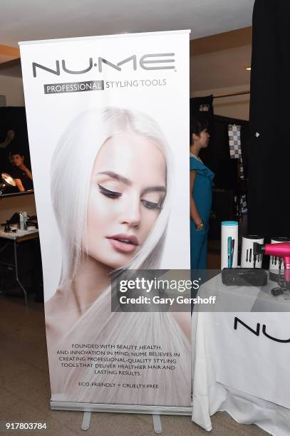 View of the hair products backstage for Badgley Mischka during New York Fashion Week: The Shows at Gallery I at Spring Studios on February 13, 2018...