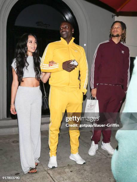 Akon and Tomeka Thiam are seen on February 12, 2018 in Los Angeles, California.