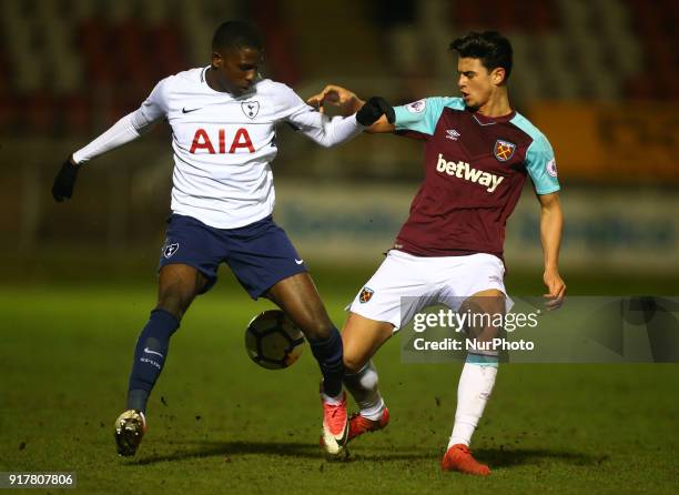 Shilow Tracey of Tottenham Hotspur U23s and Joe Powell of West Ham United U23s during Premier League 2 Division 1 match between West Ham United Under...