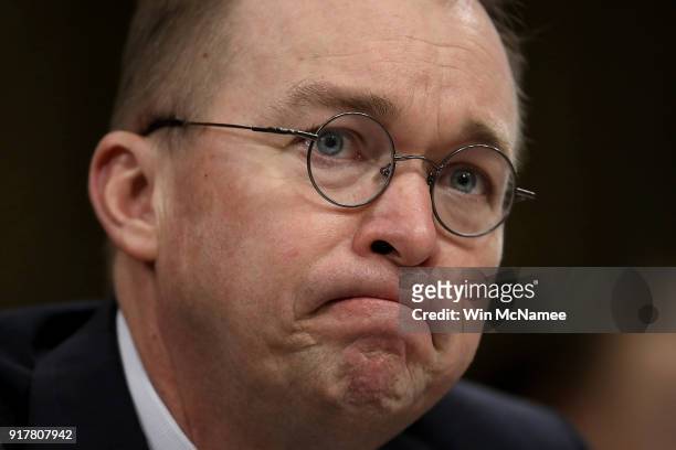 Office of Management and Budget Director Mick Mulvaney testifies before the Senate Budget Committee February 13, 2018 in Washington, DC. Mulvaney...