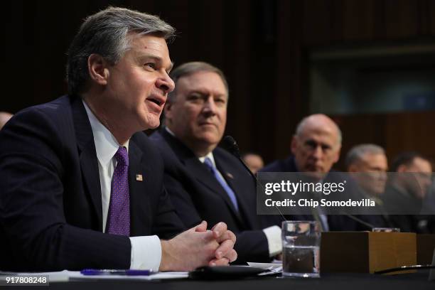 Federal Bureau of Investigation Director Christopher Wray, Central Intelligence Agency Director Mike Pompeo, Director of National Intelligence Dan...