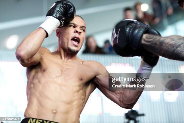 Chris Eubank Jnr takes part in a public work out at National Football Museum on February 13, 2018 in Manchester, England.