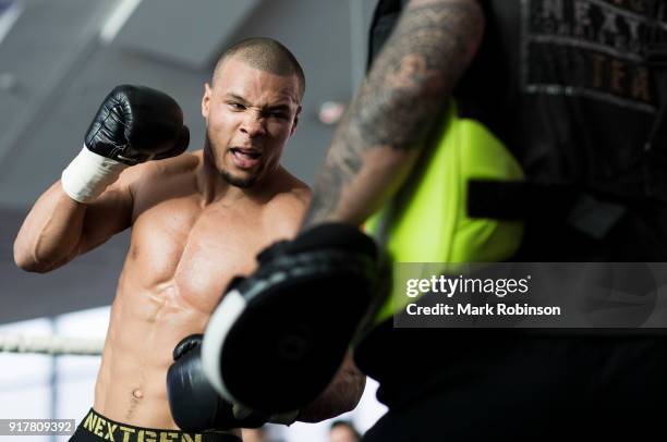 Chris Eubank Jnr takes part in a public work out at National Football Museum on February 13, 2018 in Manchester, England.