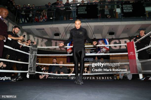 Chris Eubank Jnr takes part in a public work out at National Football Museum on February 13, 2018 in Manchester, England.