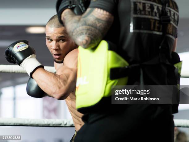 Chris Eubank Jnr takes part in a public work out at National Football Museum on February 13, 2018 in Manchester, England.