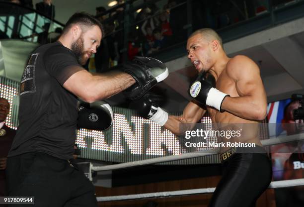 Chris Eubank Jnr takes part in a public work out at National Football Museum on February 13, 2018 in Manchester, England.