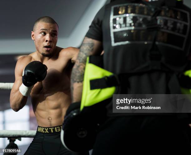Chris Eubank Jnr takes part in a public work out at National Football Museum on February 13, 2018 in Manchester, England.
