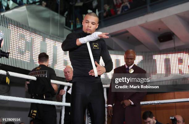 Chris Eubank Jnr takes part in a public work out at National Football Museum on February 13, 2018 in Manchester, England.