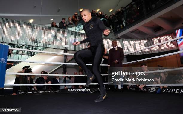 Chris Eubank Jnr takes part in a public work out at National Football Museum on February 13, 2018 in Manchester, England.