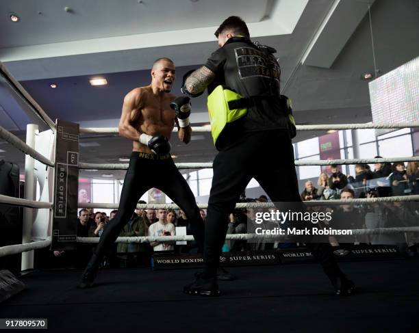 Chris Eubank Jnr takes part in a public work out at National Football Museum on February 13, 2018 in Manchester, England.