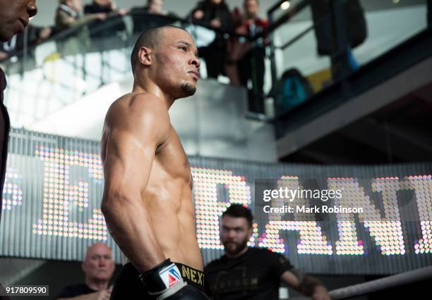 Chris Eubank Jnr takes part in a public work out at National Football Museum on February 13, 2018 in Manchester, England.