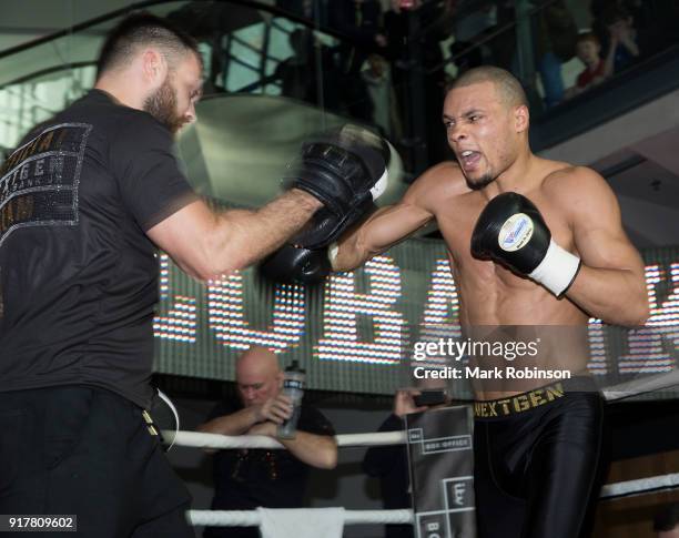 Chris Eubank Jnr takes part in a public work out at National Football Museum on February 13, 2018 in Manchester, England.