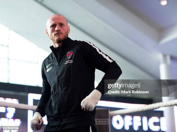 George Groves takes part in a public work out at National Football Museum on February 13, 2018 in Manchester, England.