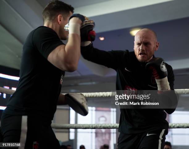 George Groves takes part in a public work out with his trainer Shane McGuigan at National Football Museum on February 13, 2018 in Manchester, England.