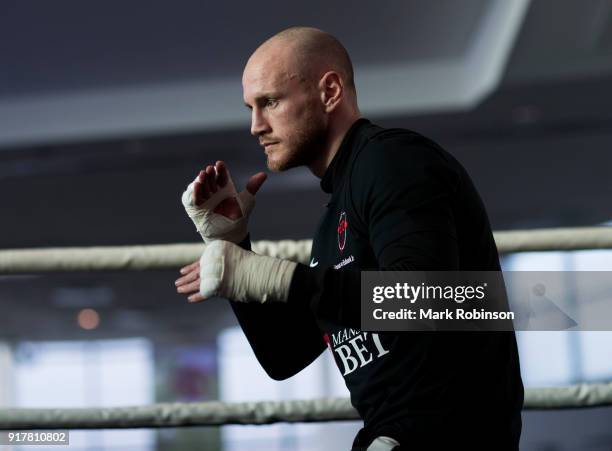 George Groves takes part in a public work out at National Football Museum on February 13, 2018 in Manchester, England.
