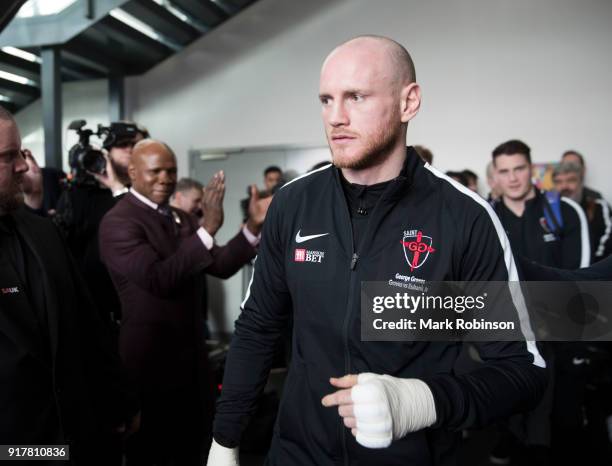 George Groves takes part in a public work out at National Football Museum on February 13, 2018 in Manchester, England.