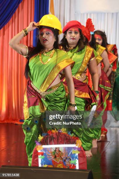 Marathi women perform a folk dance protesting against female infanticide in India and dedicated to the Goddess Durga and the empowerment of women and...