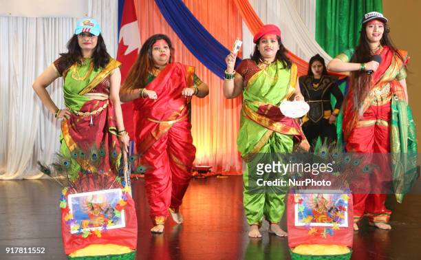 Marathi women perform a folk dance protesting against female infanticide in India and dedicated to the Goddess Durga and the empowerment of women and...