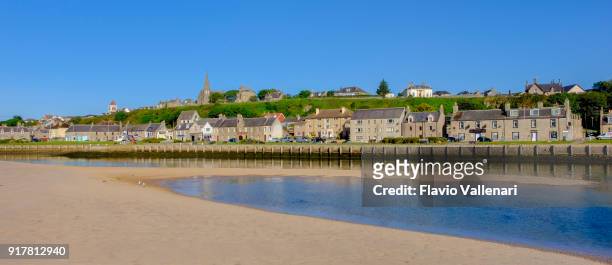 lossiemouth, a coastal town and a port located along the estuary of the river lossie on the moray firth, scotland. - scottish coastline stock pictures, royalty-free photos & images