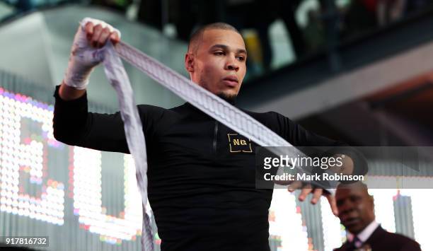 Chris Eubank Jnr takes part in a public work out at National Football Museum on February 13, 2018 in Manchester, England.