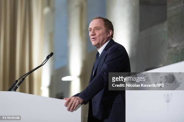 Francois Henri Pinault, CEO of Kering during a press conference to announce the company's annual results on February 13, 2018 in Paris, France. The...
