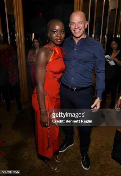 Actress Danai Gurira and agent Mark Subias pose for a picture during the Danai x One x Love Our Girls celebration at The Top of The Standard on...